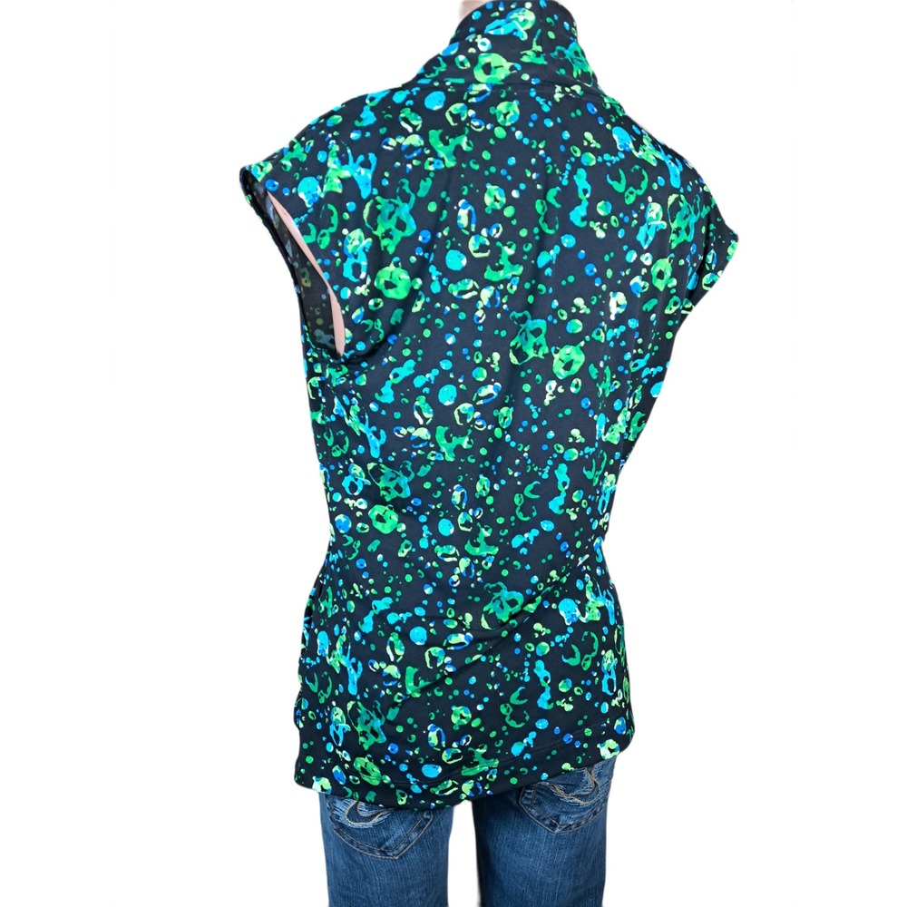 Chaus New York Womens Green Blue Abstract Print Surplice Wrap Top Sleeveless M - Picture 3 of 7
